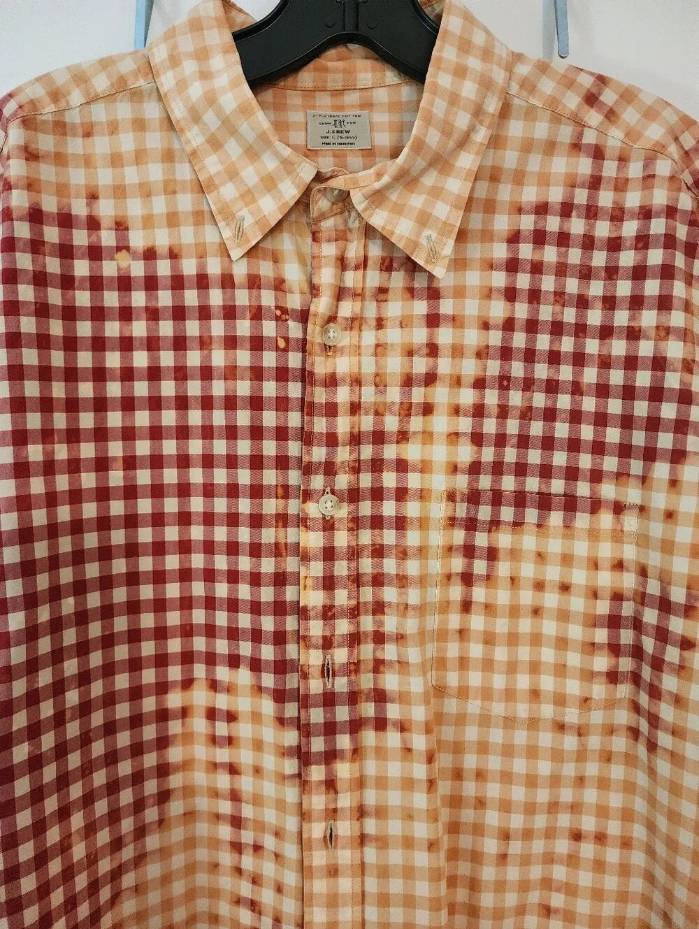 J Crew Country Christmas Red Gingham Teastained Santa Shirt PTP 22.5